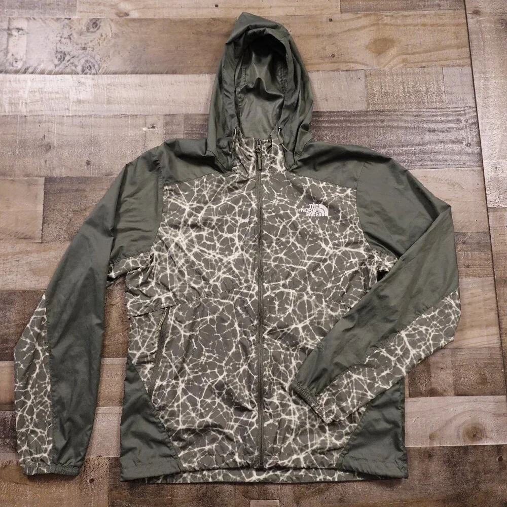 The North Face WindWall Full-Zip Hooded Jacket Men’s Medium Green‎ Gray Abstract